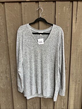 Lucky Brand Gray Marled V-Neck Pullover